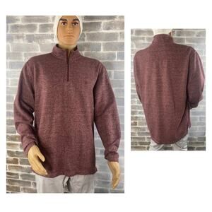 IZOD Saltwater Mens Pull Over 1/4 Zip Shirt Long Sleeve Burgundy Size L
